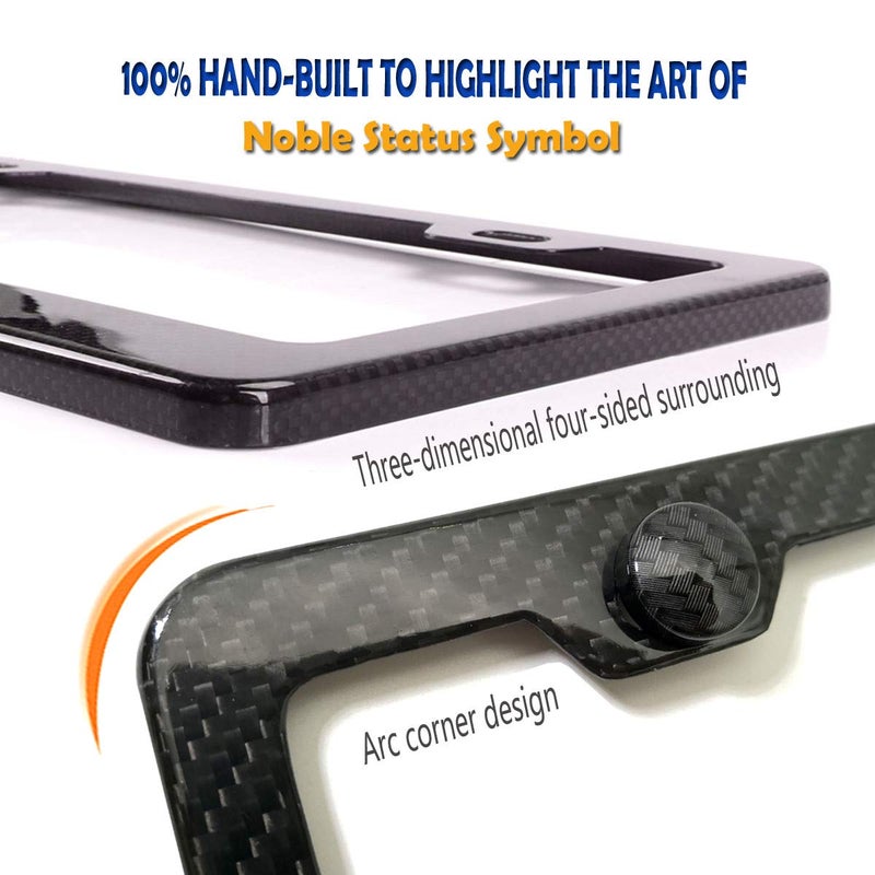 Aootf Carbon Fiber License Plate Frame- Handcrafted of 100% Real Carbon Fiber Cloth Wrap Stainless Steel Frame | Rustproof License Plate Screws with CF Screw Caps | Gloss Black 2 Holes | 1 Pack - Image 4